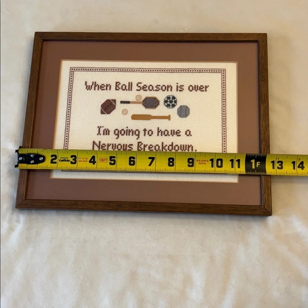 Adorable Framed Sports Quote Cross-Stitch Wall Art